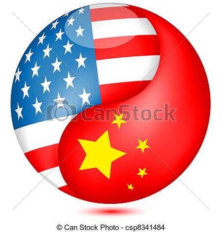 450x470 American And Chinese Flag In The Globe - Chinese Flag Drawing