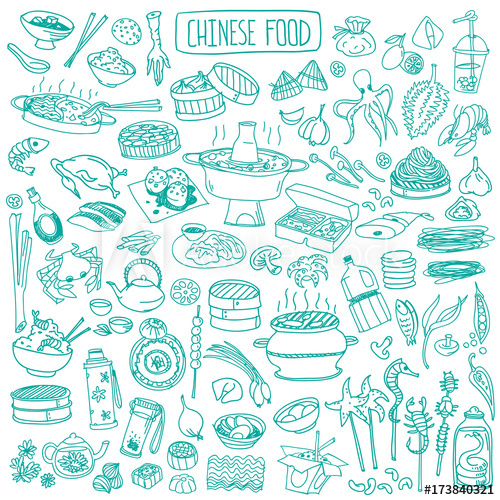 500x500 chinese cuisine doodle set traditional asian food, drinks - Chinese Food Drawing