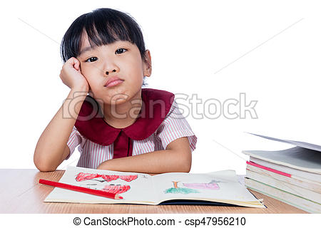 450x320 Asian Little Chinese Girl Drawing With Color Pencils In Isolated - Chinese Girl Drawing