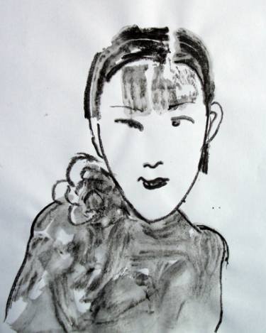 375x469 Abstract Drawing Chinese Asian Girl With Flowers - Chinese Girl Drawing