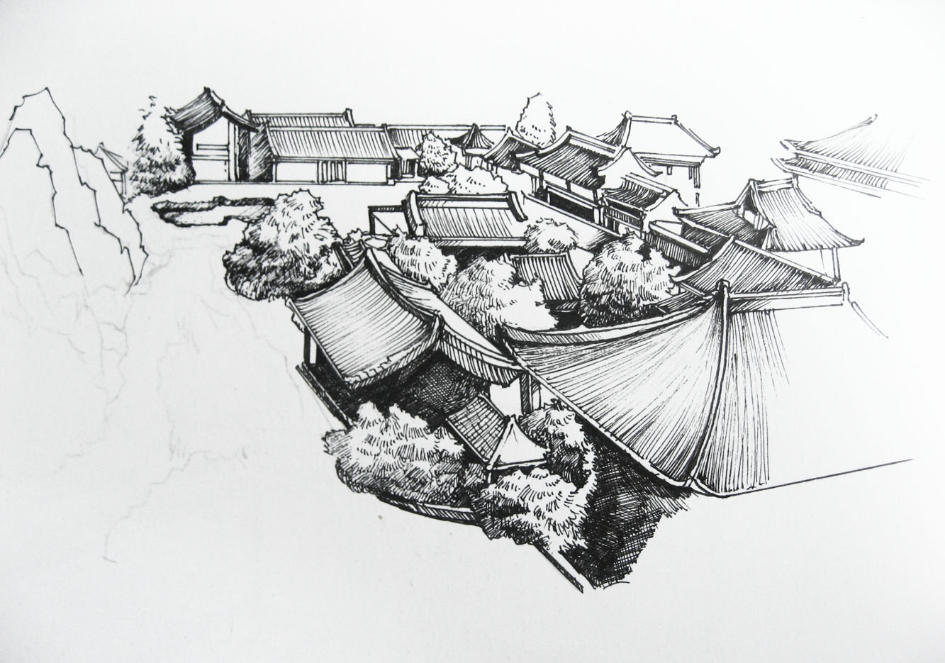 Chinese House Drawing at PaintingValley.com | Explore collection of