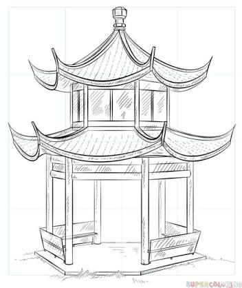 352x418 resultado de imagen para pagoda house drawing coloring - Chinese House Drawing
