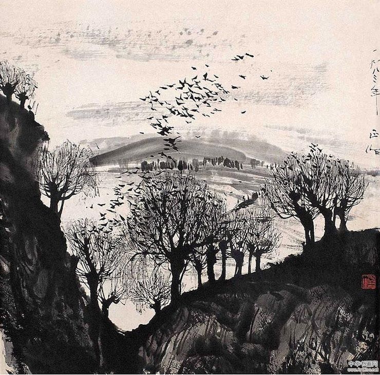 740x730 Mountains - Chinese Landscape Drawing