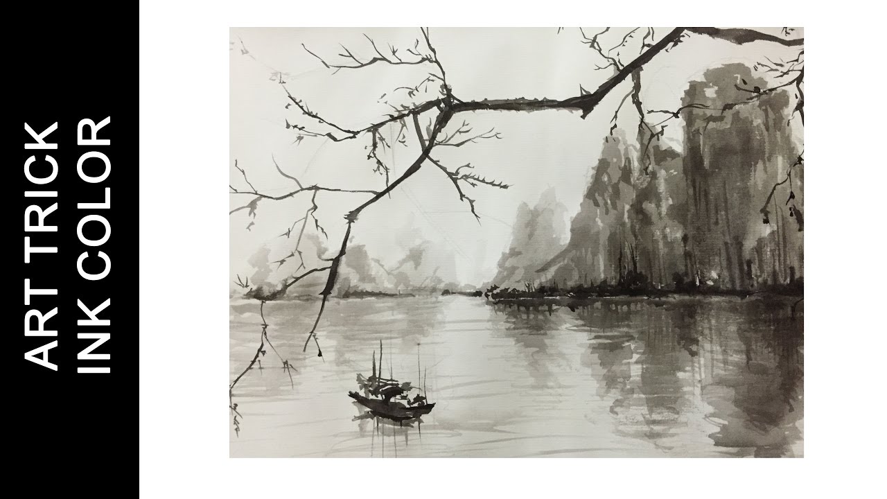 1280x720 Chinese Ink Painting - Chinese Landscape Drawing