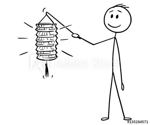 500x416 Cartoon Stick Drawing Conceptual Illustration Of Boy Or Child - Chinese Lantern Drawing