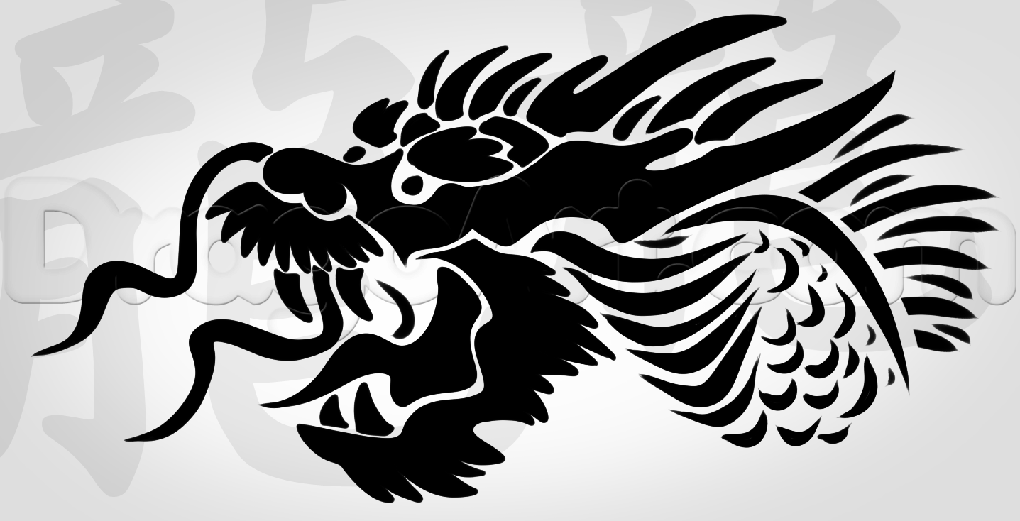 1437x734 How To Draw A Tribal Chinese Dragon, Step - Chinese Lion Drawing