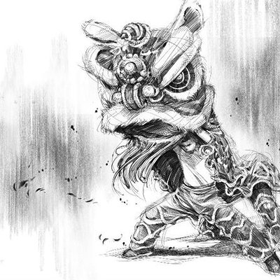 400x400 Lion Dance Sketch - Chinese Lion Drawing