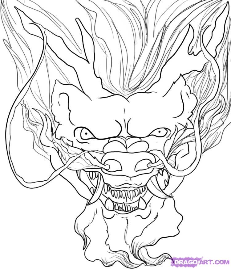 750x871 Draw A Chinese Dragon Head, Step - Chinese Lion Head Drawing