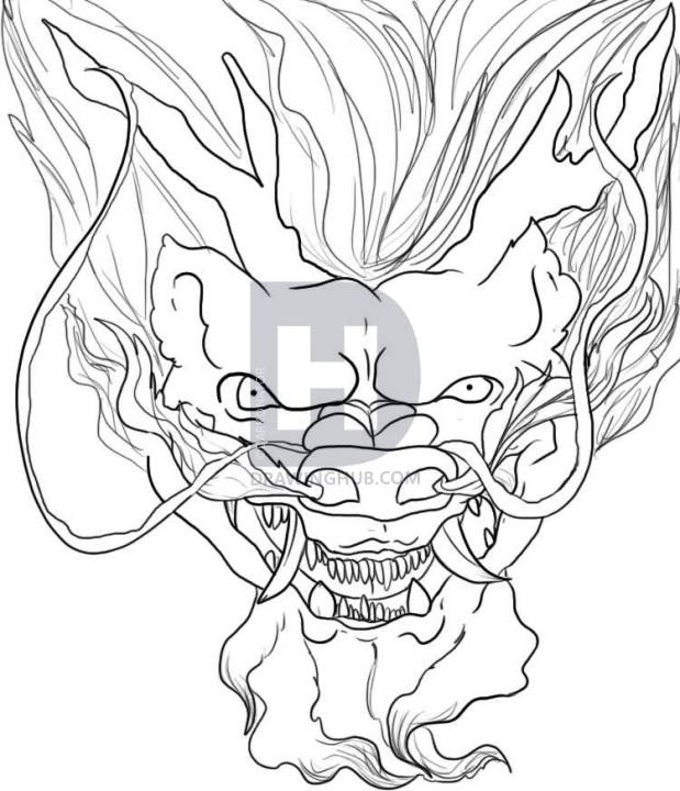 619x720 How To Draw A Chinese Dragon Head, Step - Chinese Lion Head Drawing