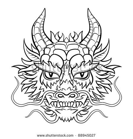 450x470 Original Dragon Head Black And White Vector Illustration - Chinese Lion Head Drawing