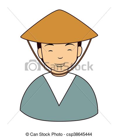 404x470 Chinese Farmer Man Icon, Vector Illustration Chinese Man Hat - Chinese Man Drawing