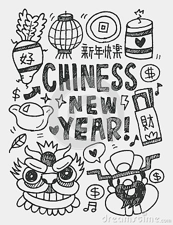 346x450 chinese new year elements doodles hand drawn line cny - Chinese New Year Drawing