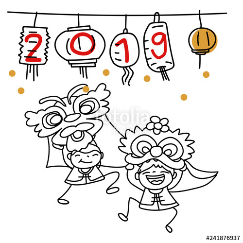 500x500 hand drawing cartoon character people happy chinese new year - Chinese New Year Drawing