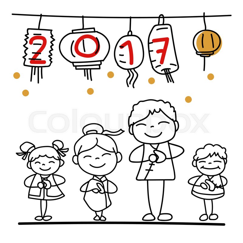 800x800 Set Of Hand Drawing Cartoon Character Stock Vector Colourbox - Chinese New Year Drawing
