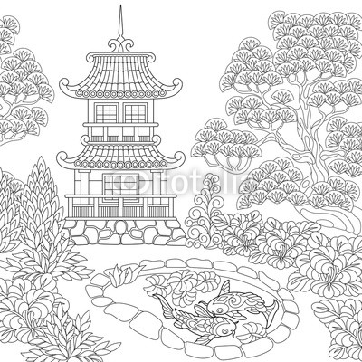 400x400 Coloring - Chinese Pagoda Drawing