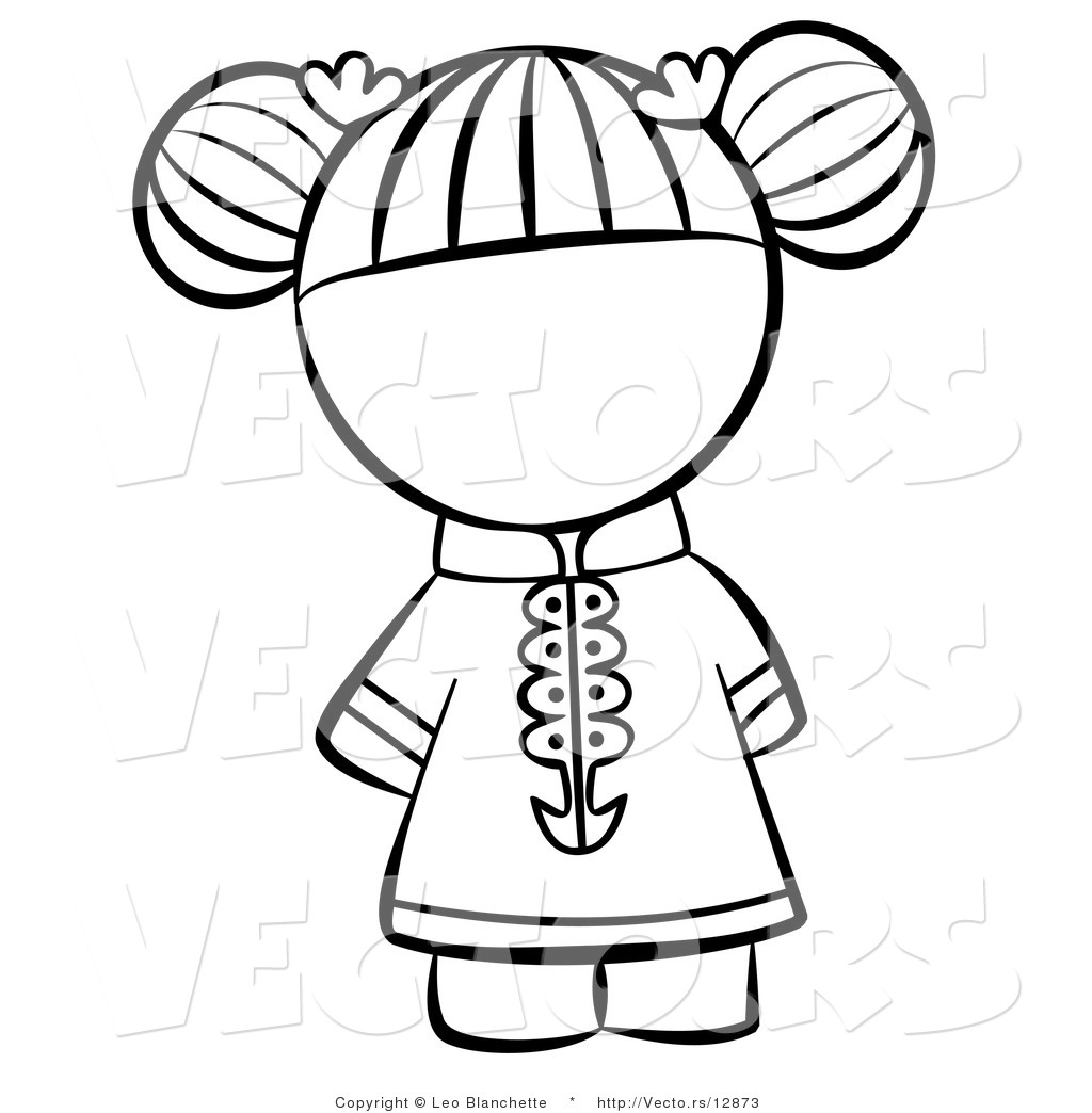 1024x1044 vector of chinese girl with hair tied up - Chinese Person Drawing