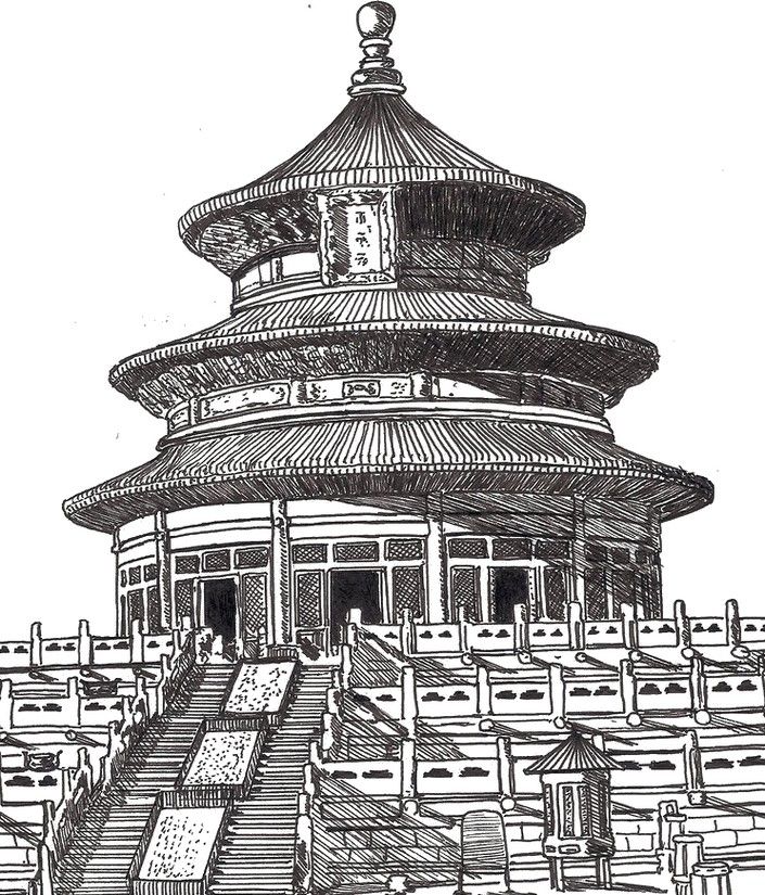 Chinese Temple Drawing at PaintingValley.com | Explore collection of