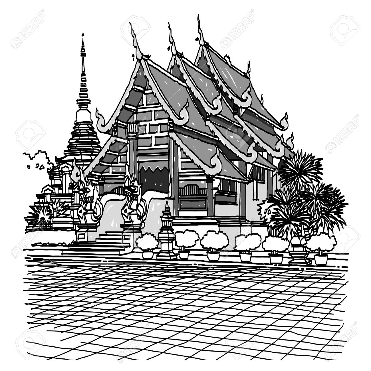 1300x1300 fans clipart chinese temple - Chinese Temple Drawing