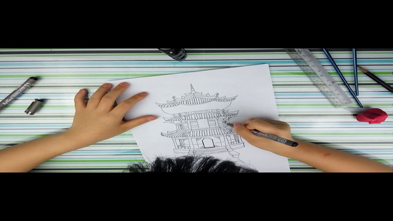 1280x720 How To Draw A Chinese Temple - Chinese Temple Drawing