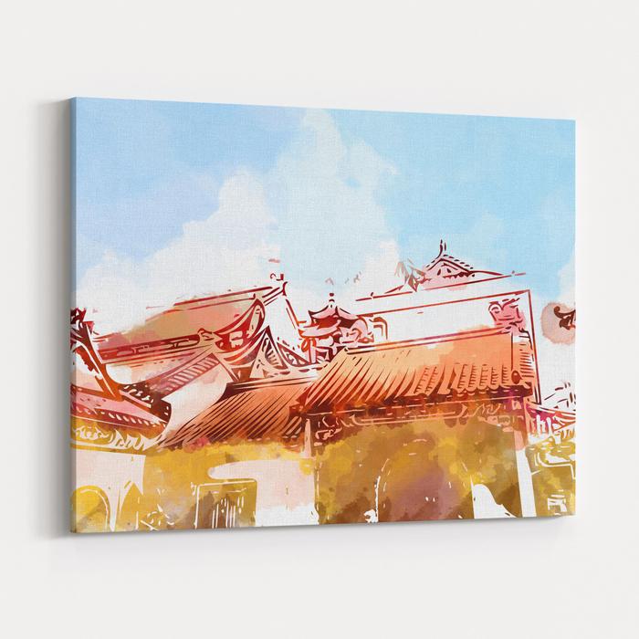 700x700 Illustration Of Malaysia Chinese Temple Water Color Graphic - Chinese Temple Drawing