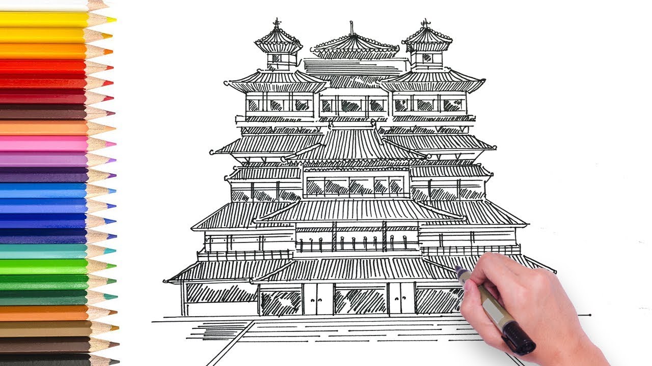 1280x720 Learn How To Draw Chinese Temple - Chinese Temple Drawing