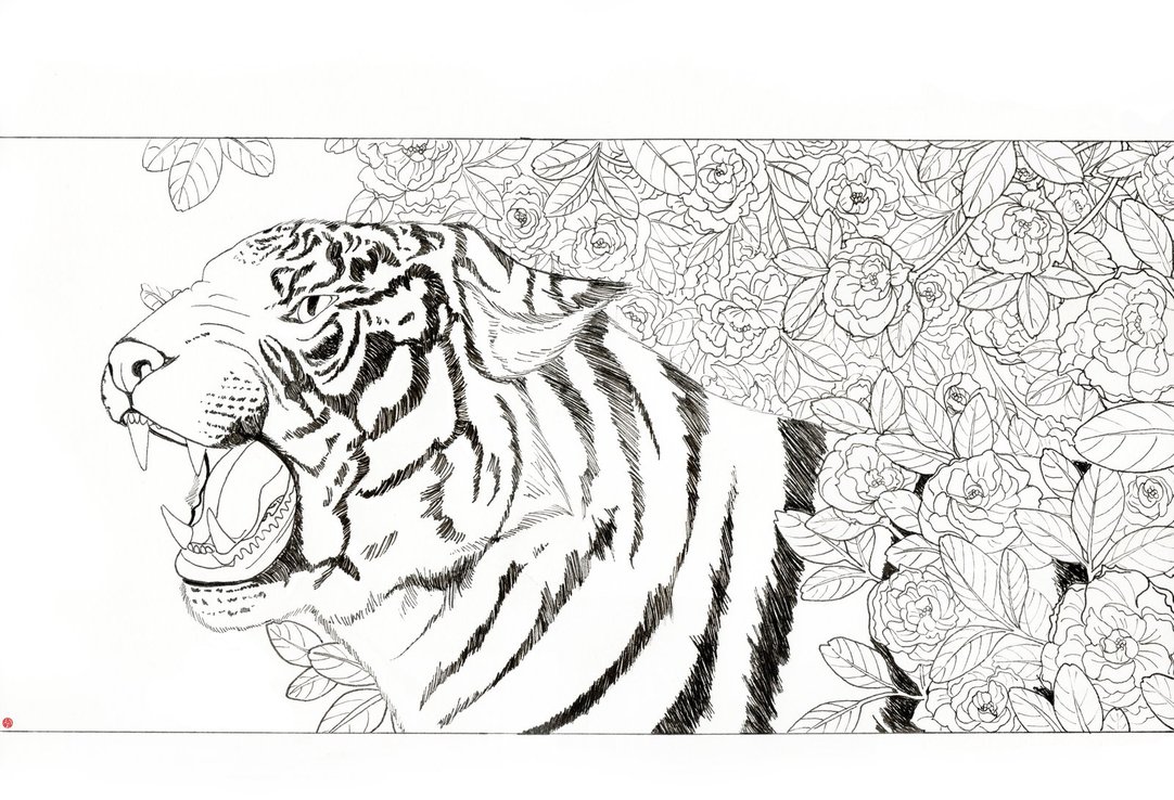 1082x738 Chinese Tiger Line Drawing - Chinese Tiger Drawing