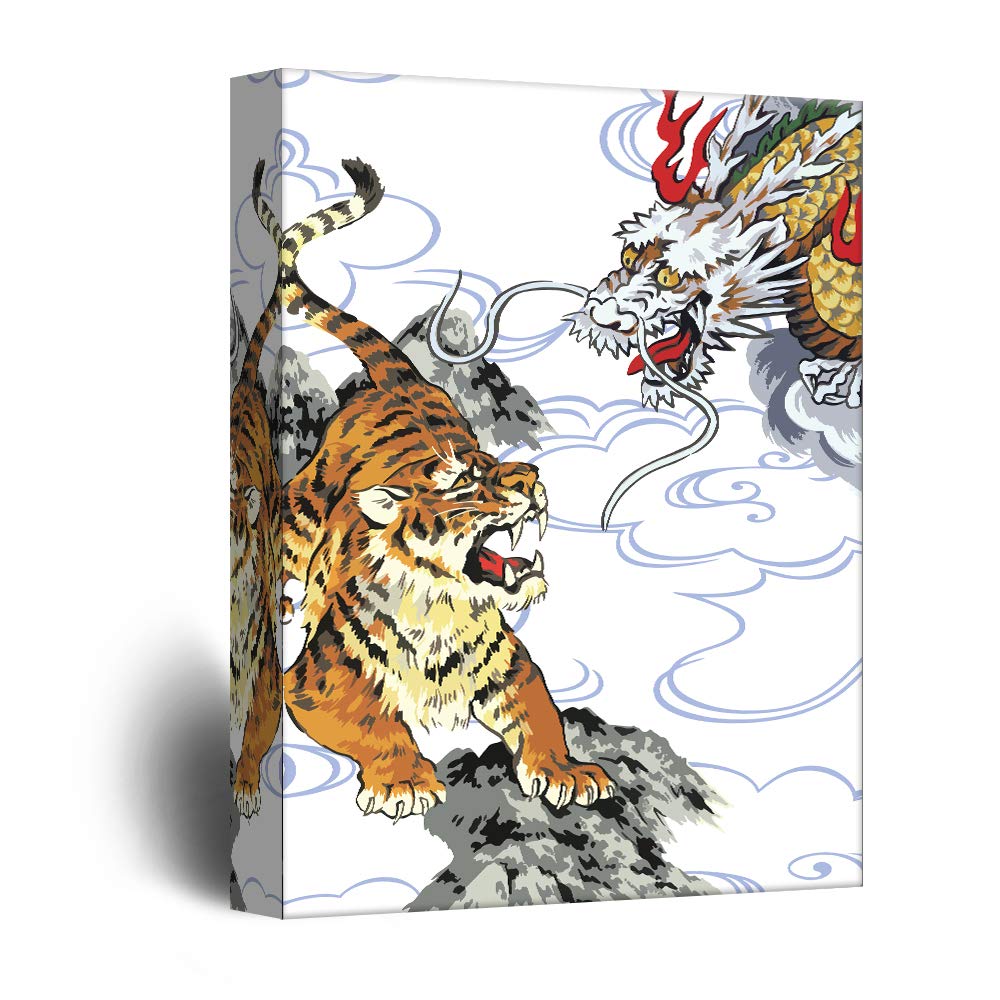 1000x1000 Drawing Of An Angry Tiger And A Chinese Dragon - Chinese Tiger Drawing