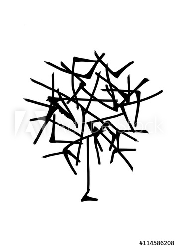 357x500 Drawing Abstract Tree On A White Background Isolated Black - Chinese Tree Drawing