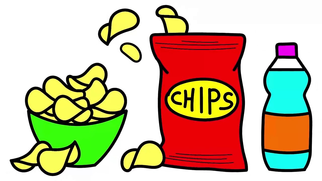 1280x720 drawing and coloring potato chips crisps set for kids - Chips Drawing