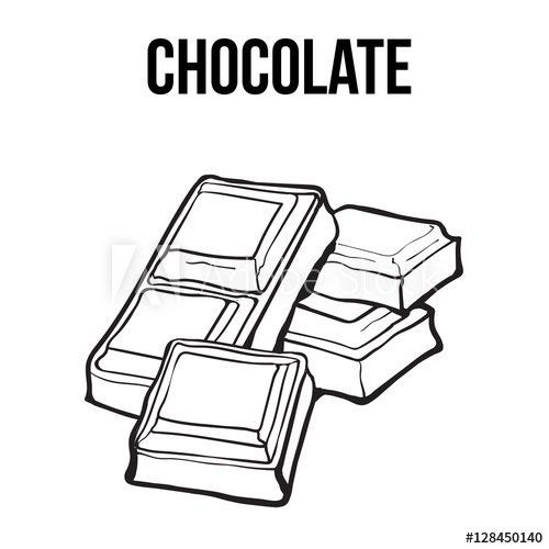 500x500 Pieces Of Black And White Chocolate Bar, Sketch Style Vector - Chocolate Bar Drawing