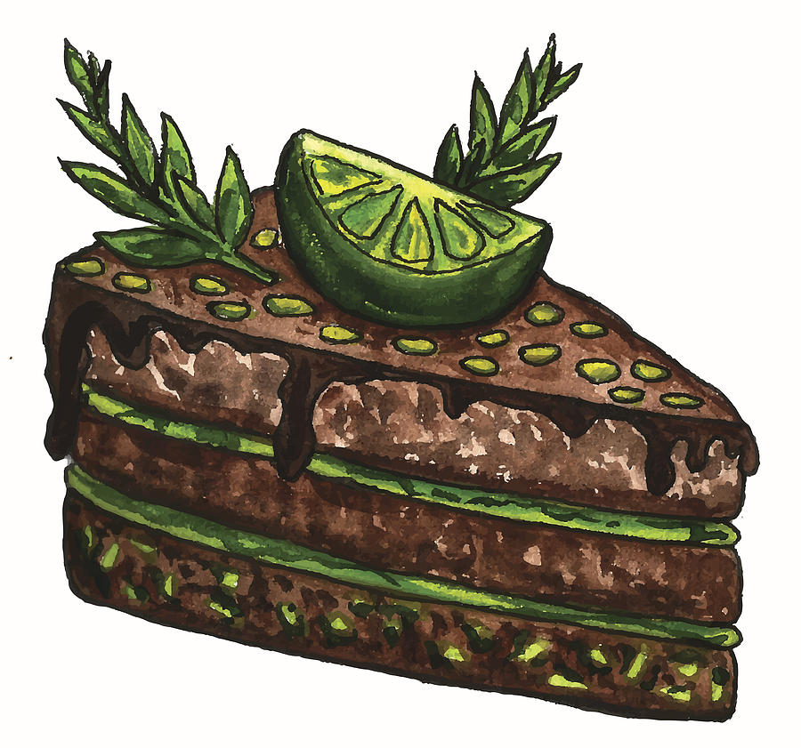 900x841 Chocolate Cake With Lime And Mint Drawing - Chocolate Cake Drawing