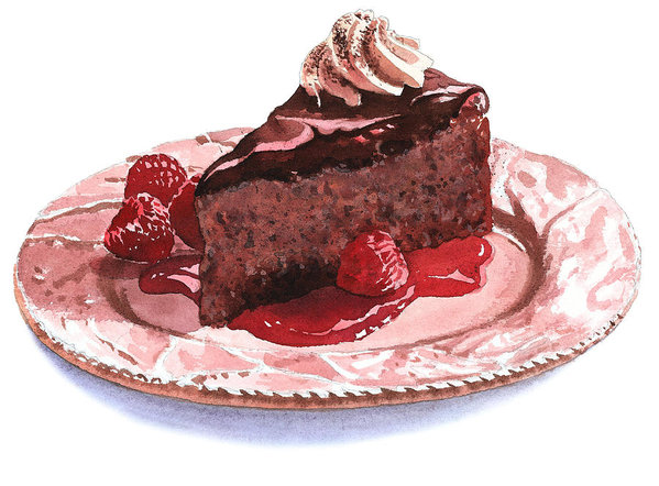 599x442 Chocolate Cake With Raspberries Art Print - Chocolate Cake Drawing