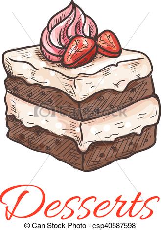 329x470 Chocolate Cake With Strawberry And Cream Sketch Sketched - Chocolate Cake Drawing