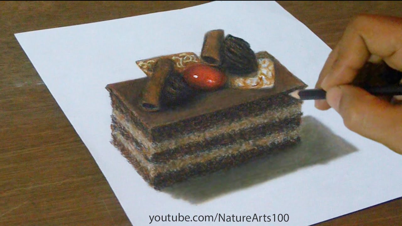 1280x720 Drawing Chocolate Cake, Trick Art, Optical Illusion - Chocolate Cake Drawing