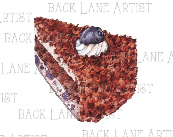570x452 Pie Chocolate Cake Food Watercolor Drawing Clipart Etsy - Chocolate Cake Drawing