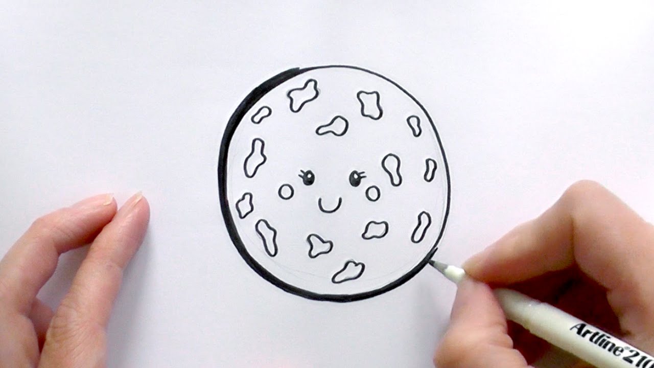 1280x720 How To Draw A Cartoon Chocolate Chip Cookie - Chocolate Chip Cookie Drawing