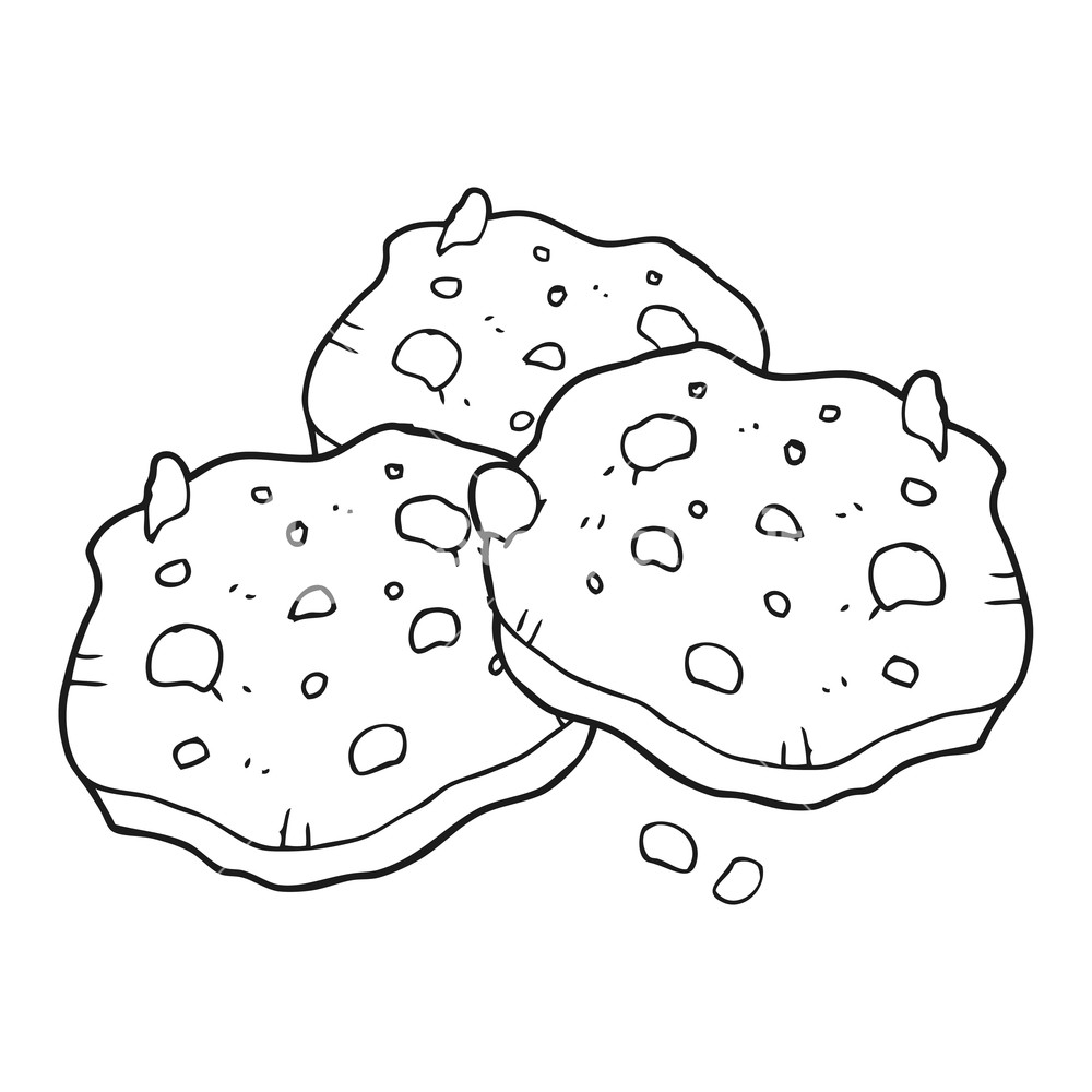 1000x1000 Freehand Drawn Black And White Cartoon Chocolate Chip Cookies - Chocolate Chip Cookie Drawing
