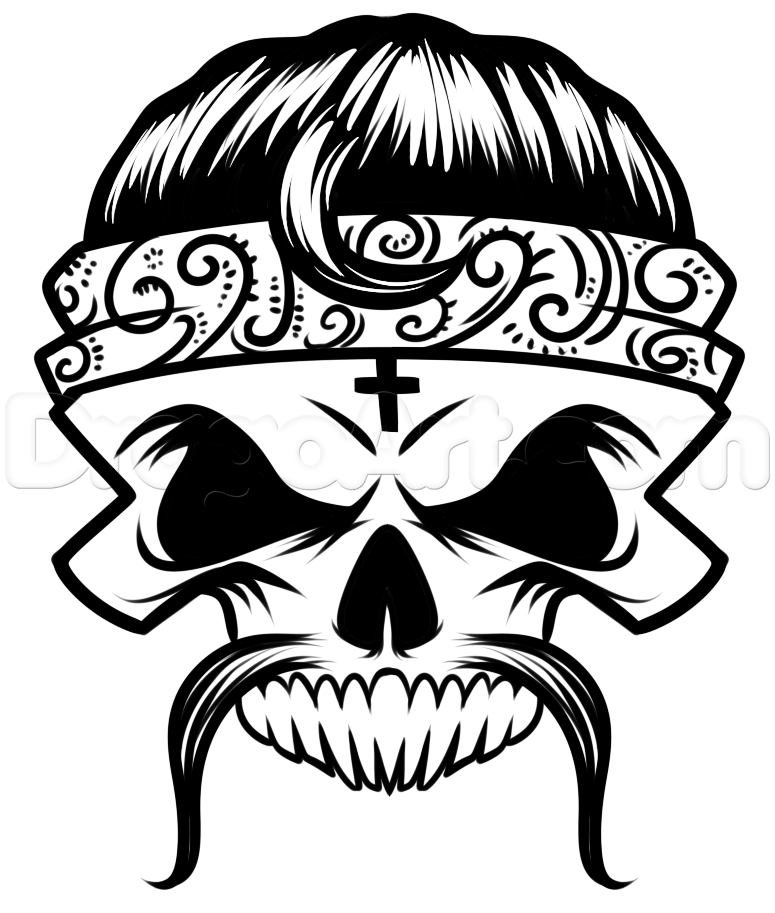 Cholo Skull Drawing. 