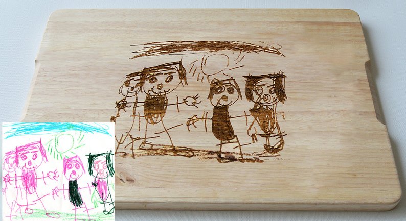 794x433 personalised chopping board engraved childrens drawing etsy - Chopping Board Drawing
