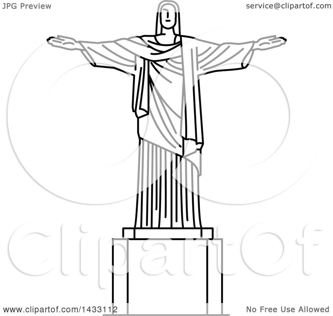 1080x1024 clipart of a black and white line drawing styled brazilian - Christ The Redeemer Drawing