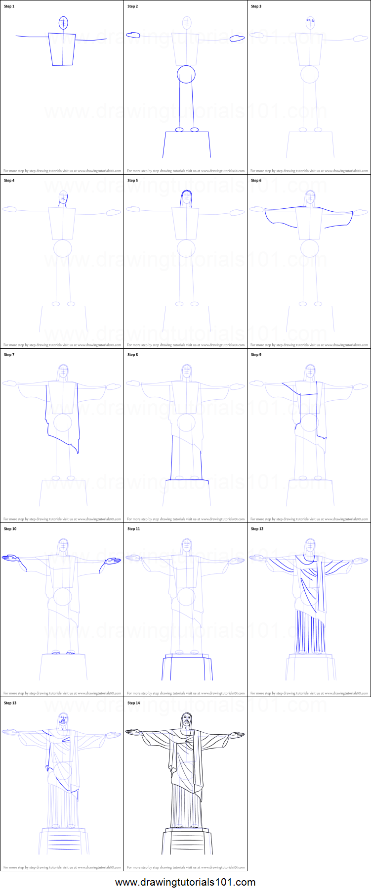 751x1811 how to draw christ the redeemer printable step - Christ The Redeemer Drawing
