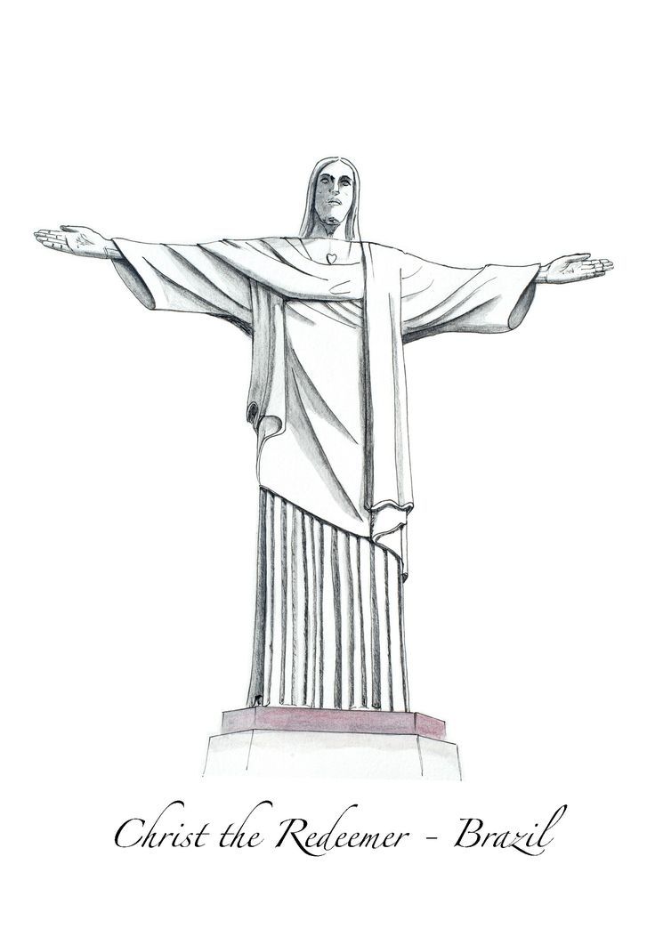 736x1044 postcards in sketches art, travel drawing, drawings - Christ The Redeemer Drawing