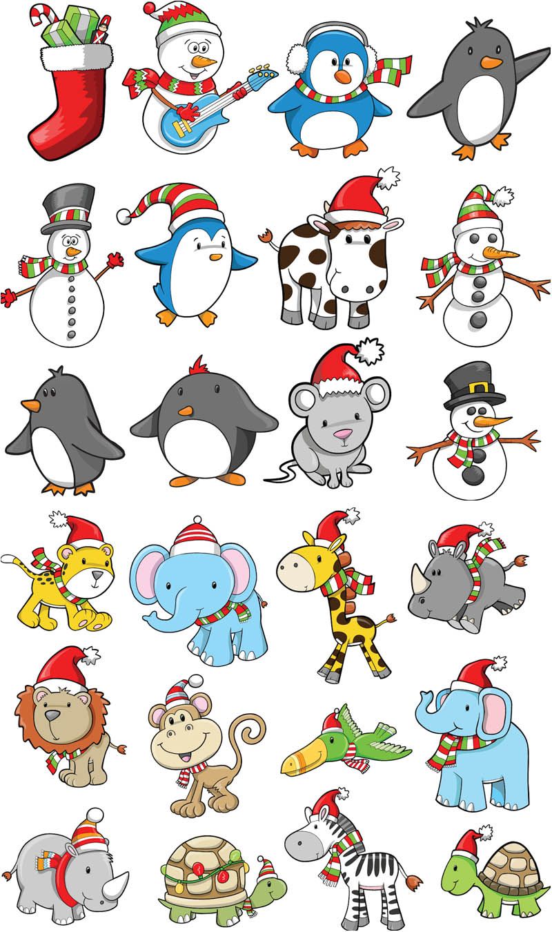 800x1350 Cartoon - Christmas Animals Drawings