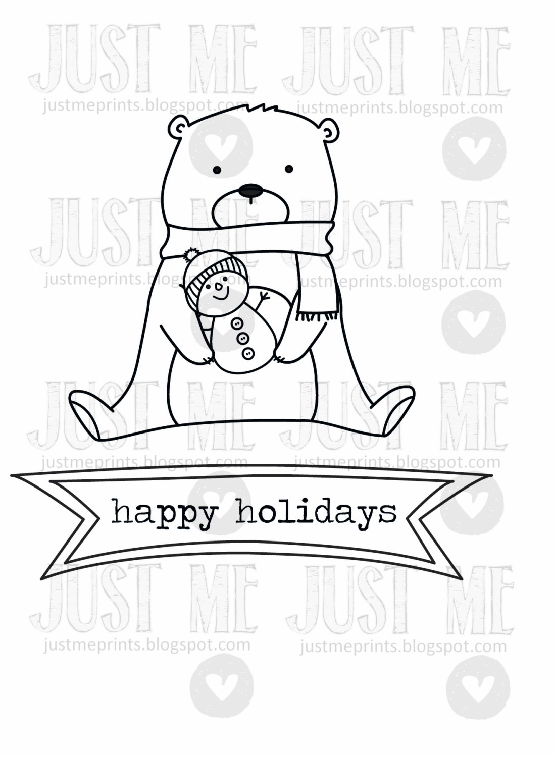 1097x1500 Christmas Bear With Snowman Digital Stamp Etsy - Christmas Bear Drawing