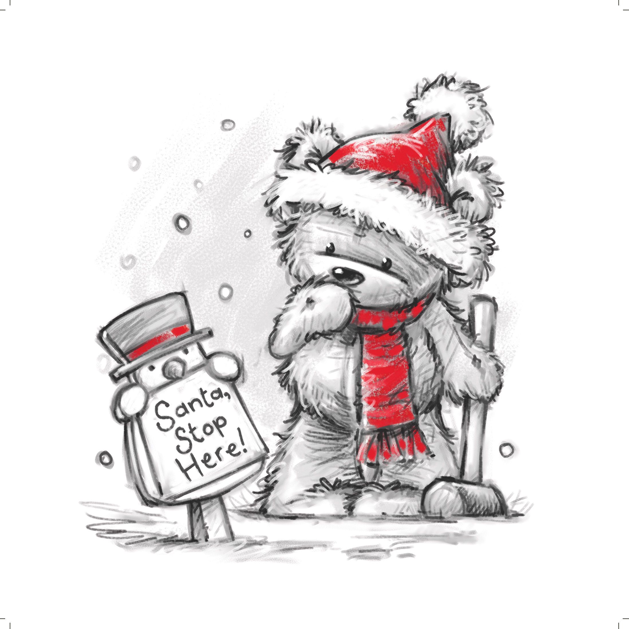 2197x2197 adorable little christmas bear posting a sign for santa illustra - Christmas Bear Drawing