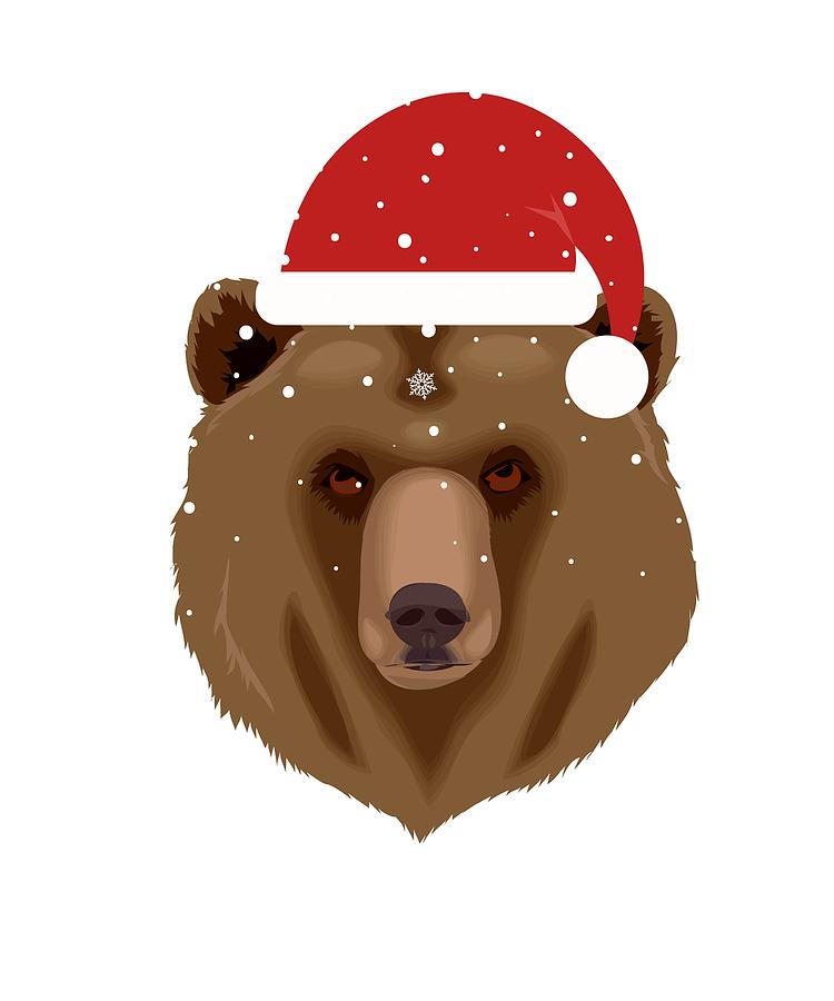 750x900 Christmas Bear In Santa Hat Drawing - Christmas Bear Drawing