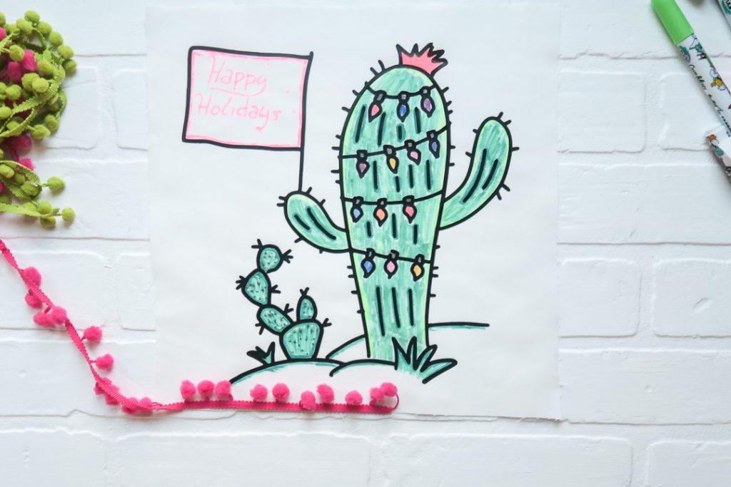 1024x683 Christmas Cactus Coloring Pillow - Christmas Cactus Drawing