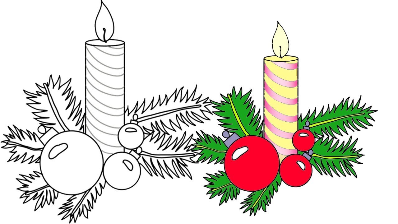 Easy Christmas Drawings - Christmas Candle Drawing. 