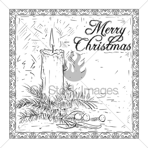 500x500 Hand Drawing Christmas Candle Card Design Gl Stock Images - Christmas Candle Drawing