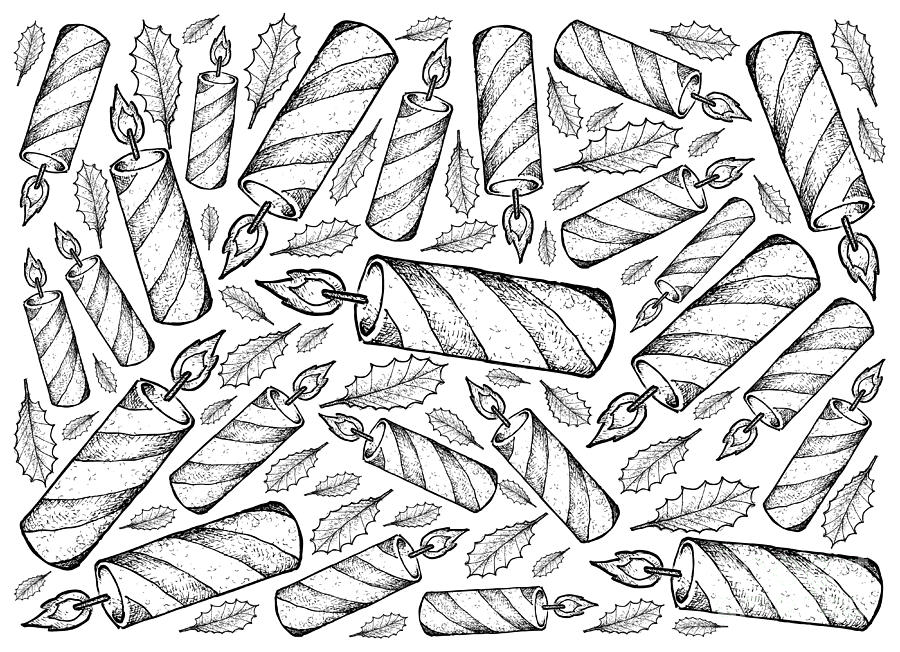 900x652 Hand Drawn Of Christmas Candles With Holly Twigs Background - Christmas Candle Drawing
